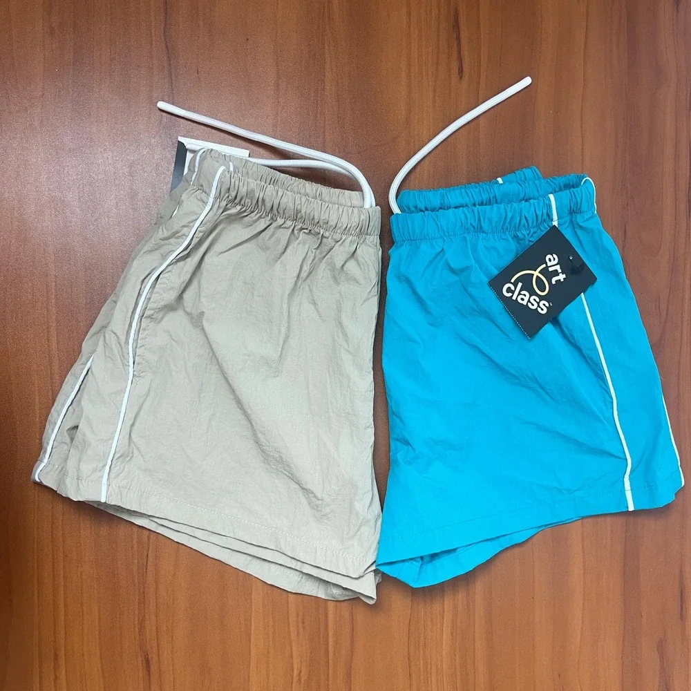 Lot of 2 Art Class Girls 2 Nylon Athletic Sports Shorts Blue & Beige Size S 6-7